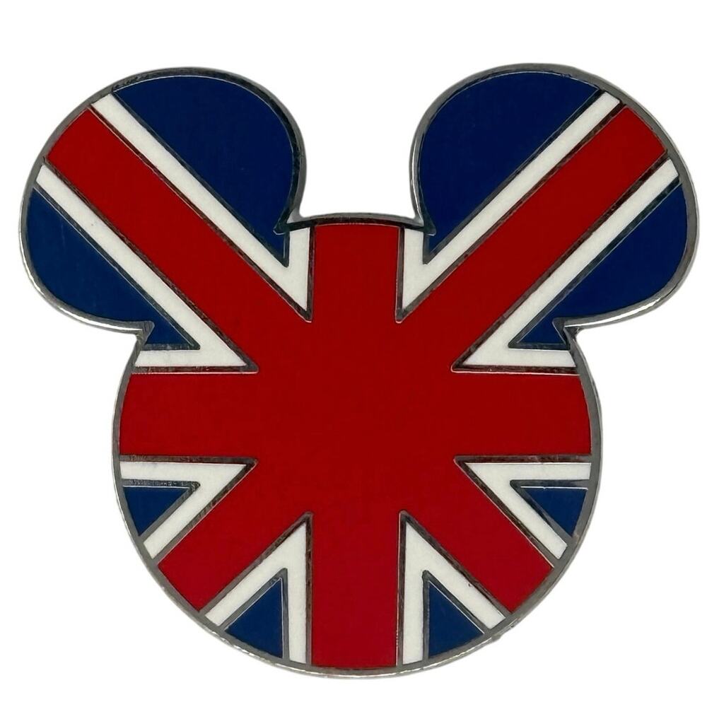 Disney Mickey Mouse UK Flag Head Enamel Brooch Pin Vintage Style